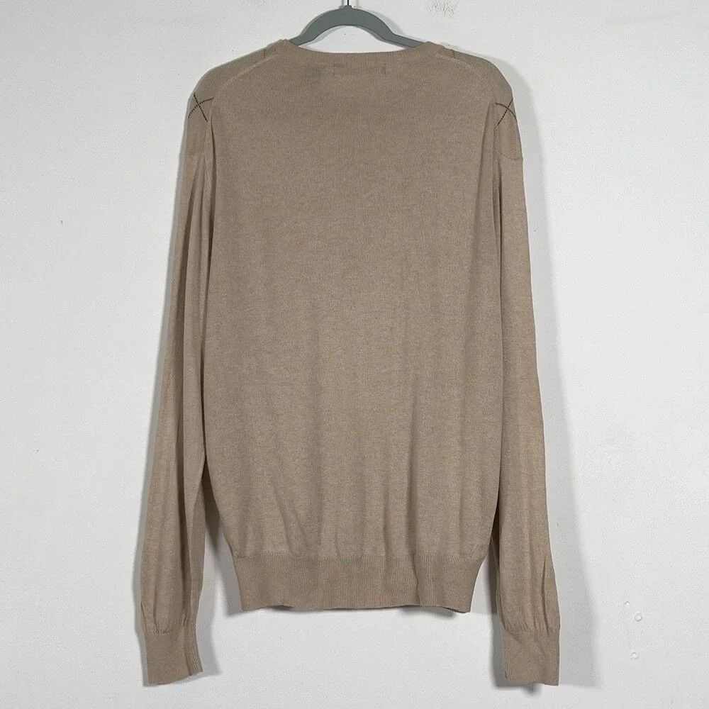 Northern Isles Silk Cashmere Argyle Sweater Mens Sz L Crew Neck‎ Long Sleeve